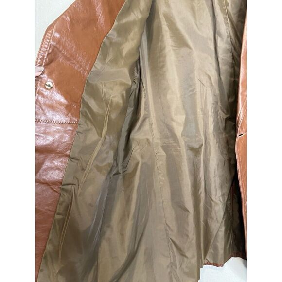 Vintage 70’s Sears Size 46 Tall Brown Orange Retro 2 Button Leather Jacket Coat - Picture 7 of 10